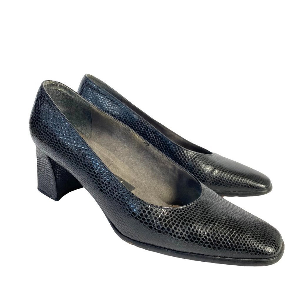 Vtg Stuart Weitzman Leather Pumps Chunky Heels Square Toe 90s Women Size 11 AA